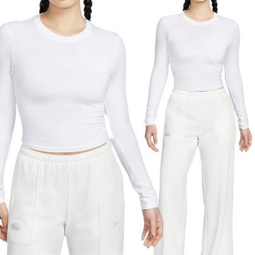 Nike CHLL KNT LS CRP 女款 白色 運動 休閒 上衣 短版 薄長T 圓領 長袖 HF5323-100