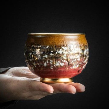 志野燒手工茶杯寧靜從容單杯總裁杯陶瓷主人杯品茗杯窯變杯禮盒裝
