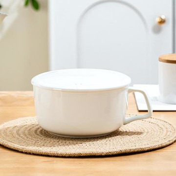 景德鎮餐具純白骨瓷帶手柄碗微波爐可用帶蓋泡面碗食堂打飯專用碗