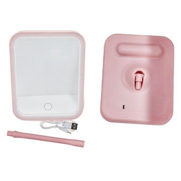 LED 三檔可調節方形化妝鏡  粉色