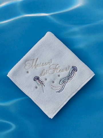 海洋風水母圖案刺繡方形手帕(08000626900) - Maison de FLEUR