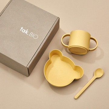 日本 Tak BIO Kids Dish抗菌小熊餐具組(3色) - 黃色