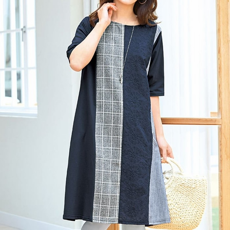 ベルーナ 素材切替ワンピース 杢チャコール L レディース 通販 Lineポイント最大10 0 Get Lineショッピング