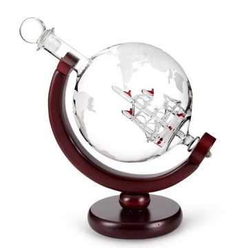 地球造型盛酒器 工藝酒瓶   威士忌盛酒器套裝  木架玻璃洋酒瓶