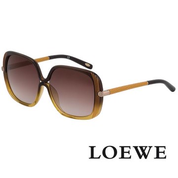 【LOEWE 羅威】新款 經典皮革大矩方框太陽眼鏡(透明咖啡/黃 SLW802-0W41)