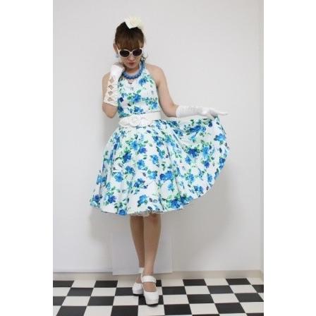 サーキュラーワンピース　ロカビリー　オールディーズ 爽やかなお花柄 XLのみ50'sサーキュラーワンピース