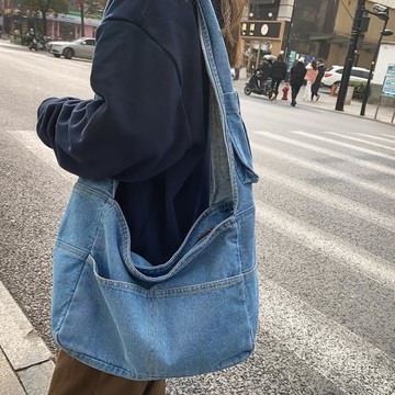 牛仔包女大學生上課包ins韓風大容量斜挎包休閑通勤日系單肩包潮