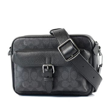 COACH 男款 Warner 緹花LOGO防刮拉鍊斜背包-灰黑