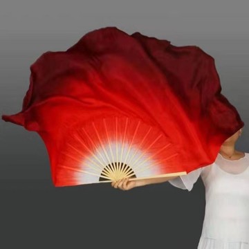 💐免運💐臺灣有貨💐可開票💐舞蹈扇子萬疆表演雙面加長漸變酒紅色古典舞秧歌仿真絲演出扇子