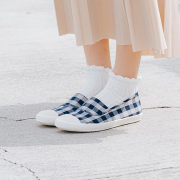 田園旅行少女【菓菓日】藍格紋 帆布鞋 氣質格紋 經典百搭