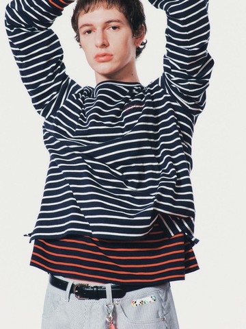 Marine Roll-up Stripe T-shirt [Navy] (EZS2TS14NV)