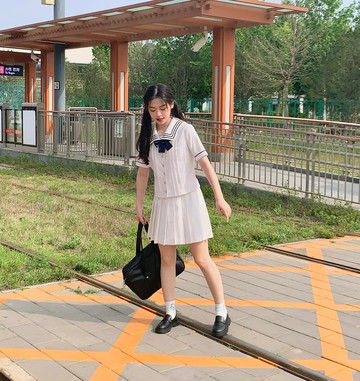 不造自制校供感jk三件套短袖套裝上衣+百褶裙+藍領結