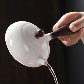 德化羊脂玉白瓷茶壺中式陶瓷側把壺家用過濾大號單個功夫茶具單壺