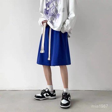 【優選好物】剋萊因藍短褲男生夏季薄款五分褲編織大抽繩港風寬鬆闊腿直筒褲潮 NQYE