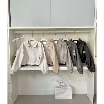 【太妮絲NN36】現貨 壓釦燈籠袖短版皮外套 秋冬的日常小外套 短版外套 小個子必買 翻領 皮革外套 皮衣 外套 夾克