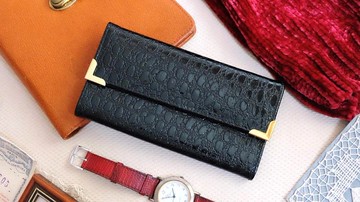 法國復古黑色仿皮長銀包