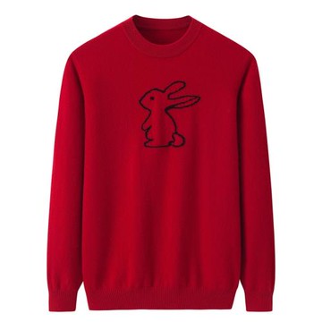 本命年紅色兔年鄂爾多斯市產毛衣喜慶男女情侶100純山羊絨衫E3915