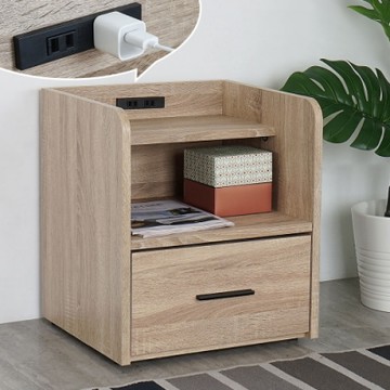 Homelike 喜家居附插座床頭櫃-梧桐木(1976)