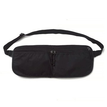 M.E 多功能RFID防消磁可折疊雙用腰包/斜背貼身小包/護照包 黑色 尼龍材質  1個  19~38 x 15cm