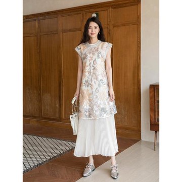 (免運)烈兒LIEER「夏日繁花」重工漸變立體花葉繡三色珠片連衣裙2LYM123