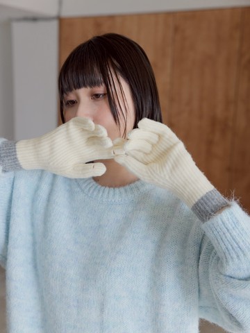 糖霜拼色小標針織手套