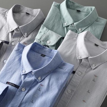 條紋控！牛津棉面料！外貿男裝春秋新款商務休閑長袖直筒襯衣襯衫
