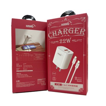 【HANG】22W旅充頭+60W快充線(C to C)旅充組 雙PD輸出