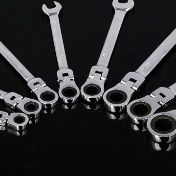 活動頭兩用棘輪快速扳手彎頭可調節公制梅花開口8mm-24mm自動省力