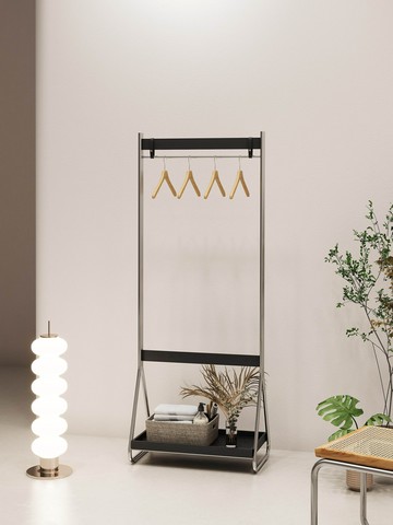 免運速發開發票 實木掛衣架不銹鋼置物架掛衣一體臥室收納衣架中古移動落地衣帽架