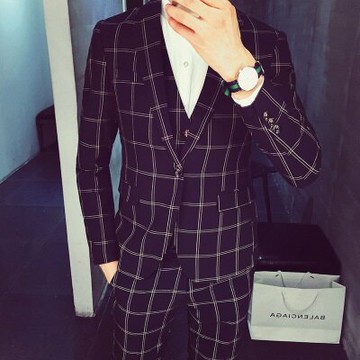西裝外套西服套裝(二件套)-經典潮流方格百搭男裝2色73hc99【獨家進口】【米蘭精品】