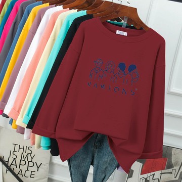 衣時尚 上衣 長袖T卹 印花上衣 打底衫 學院風 中大碼 M-4XL新款韓版簡約寬鬆百搭顯瘦打底衫上衣-5578.