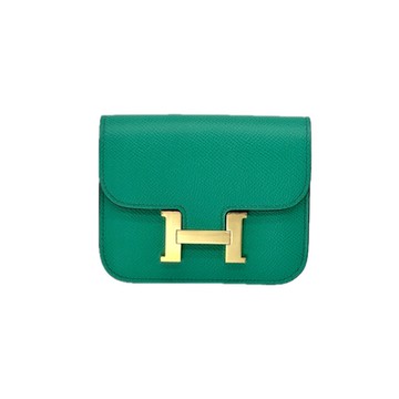 Hermes 愛馬仕 Constance Slim 釦式手拿包（帝王綠/金釦/U刻)