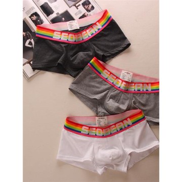 3條 小清新靚麗彩虹潮男士內褲夏季薄棉透氣四角底褲頭純棉低腰褲