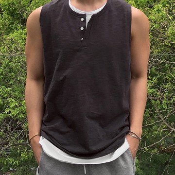 正韓簡約水洗純棉亨利領假兩件式無袖背心 3色 YUPPIE 預購商品 0505