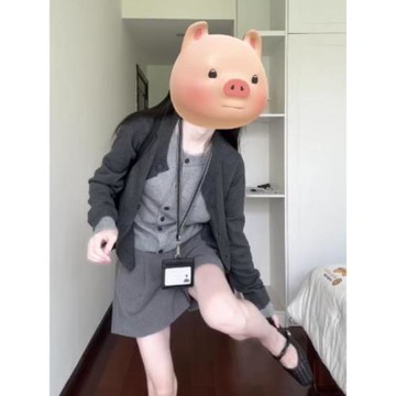 灰色假兩件針織開衫毛衣外套女秋季圓領修身百搭設計感拼接上衣女