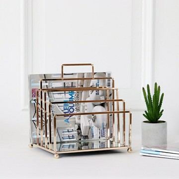 北歐簡約現代不銹鋼玫瑰金雜志架書報收納架創意文件架時尚擺件