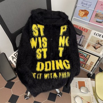 時尚潮流字母連帽毛衣男秋冬新款休閒百搭寬鬆上衣男