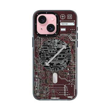 iPhone 15 Plus 殼 YOUNGKIT原創潮流 iPhone 15 Plus 6.7吋 科技系列 Magsafe磁吸防摔手機殼(赤岩紅)