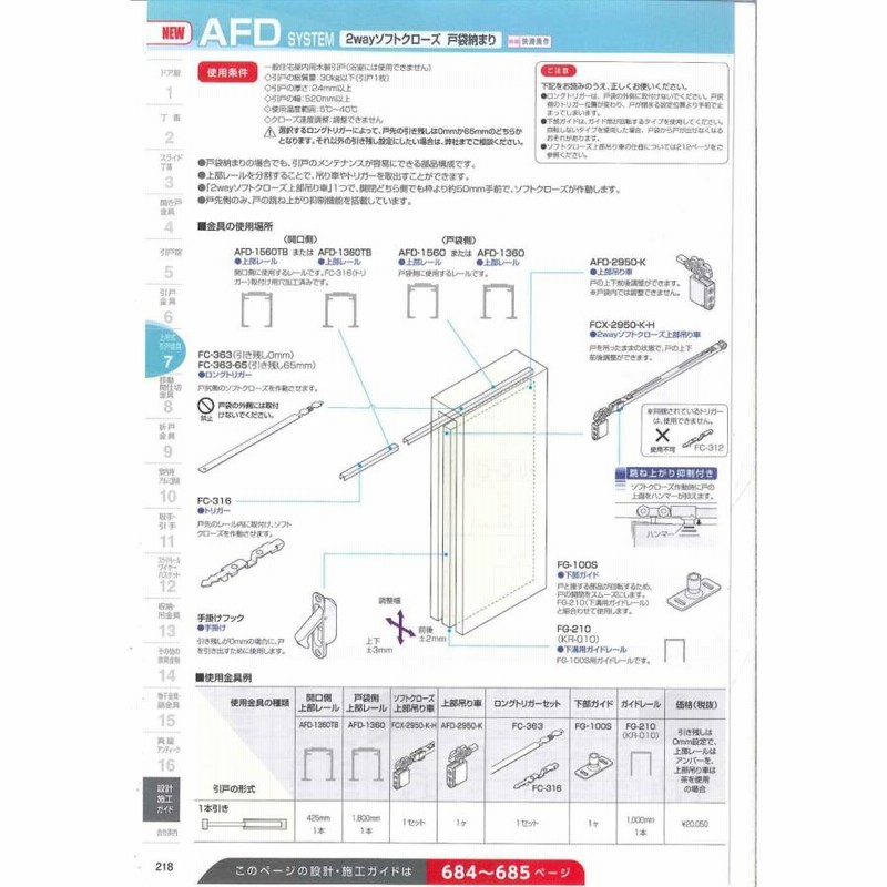2wayソフトクローズ上部吊り車 アトム FCX-2950-K-H-WT 白 FC