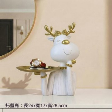 鑰匙收納擺飾 玄關托盤置物擺件 輕奢入戶裝飾品 高級感 喬遷禮物 樹脂麋鹿裝飾 無樹枝款