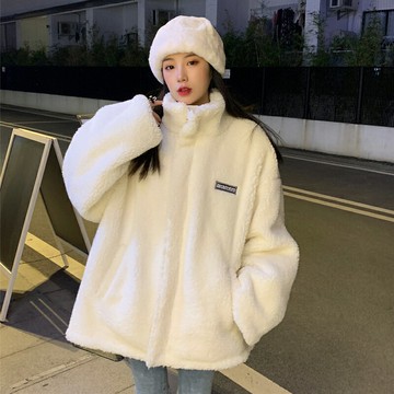 針織開衫仿羊羔毛加厚棉衣外套冬季 兩面穿設計感保暖棉服上衣女【淘夢屋】