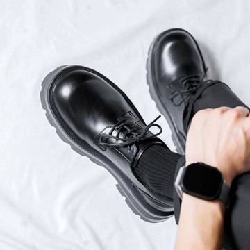 皮鞋男商務正裝大頭高級感英倫風厚底增高結婚新郎德比鞋8133-R