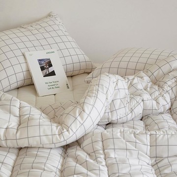 maatila 甜點格紋薄被  白色  Q 195 x 210cm
