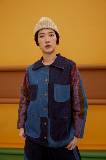 雙色拼接鋪綿牛仔外套