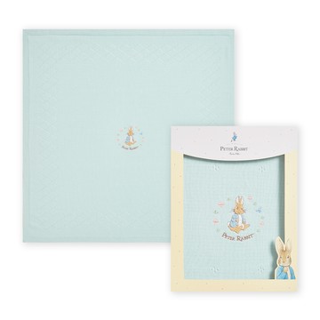 奇哥 - 悅讀比得兔洞洞棉毯禮盒90 x 90cm(被毯禮盒 寶寶新生兒禮 滿月禮 彌月禮 嬰兒禮盒)-湖水藍