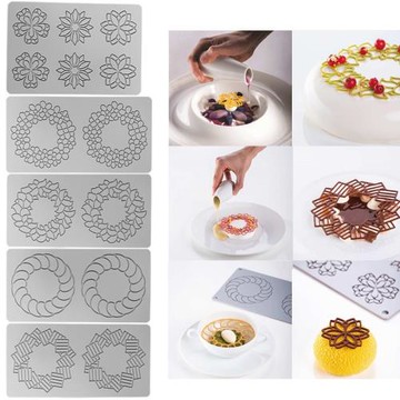 法餐花環創意擺盤點綴鏤空蕾絲脆片模具樹葉圓環硅膠磨具西餐裝飾