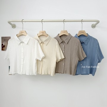 【Fee隔日到貨5色】皺皺紋短袖襯衫🔥女上衣 排釦上衣 小外套 韓系 女生上衣 秋冬穿搭 秋冬女裝 韓系