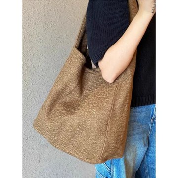 香港包包女2024新款時尚慵懶風毛呢托特包大容量通勤手提單肩包潮