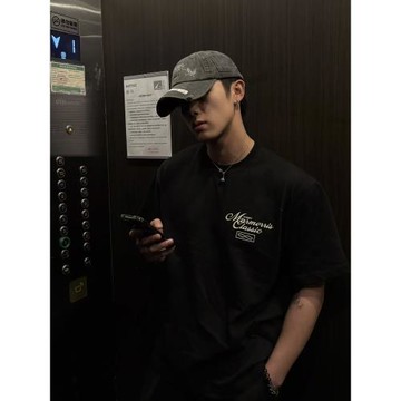 MARMORRIS 春夏花體美式小領口膠印基礎多色短袖百搭圓領情侶T恤