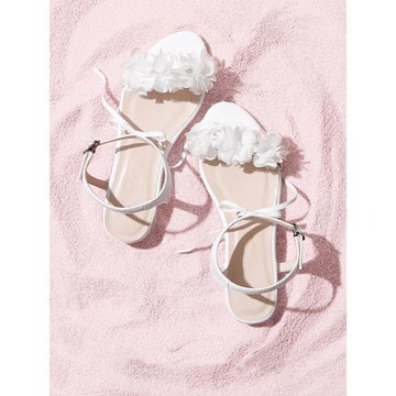 纖夢纖盈夏季少女花朵露趾低跟甜美小清新涼鞋蝴蝶結日系平底仙女